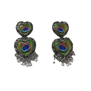 Fancy Light Weight in White Metal Peacock Feather Design Earrings for Women