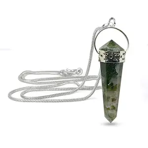Reiki Crystal Products Moss Agate Pendant Double Terminated Crystal Stone Pendant/Locket with Metal Chain for Reiki Healing & Crystal Healing Gemstone Size 45 mm Approx (Color : Green)
