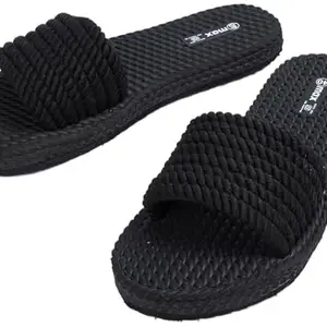 Max Women Textured Open-Toe Sliders, Black 38