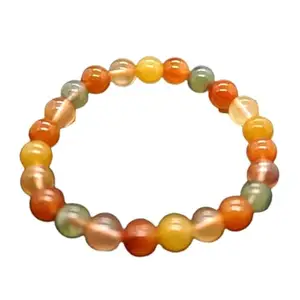 RRJEWELZ Natural Rainbow Rutilated Quartz 8mm Round Shape Smooth Cut Beads 7.5 Inch Stretchable Bracelet for Men & Women.|STBR_RR_08065_7.5