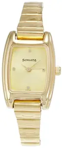 Sonata Quartz Analog Champagne Dial Gold Stainless Steel Strap Watch for Women - NT8103YM01