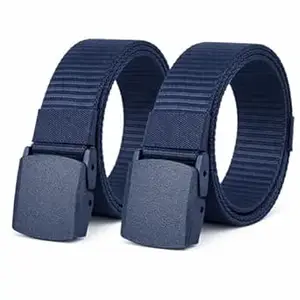 Men's Tactical Nylon Belt with Metal Buckle, Navy Blue, Adjustable up to 44 Inch, Heavy Duty Canvas, 2 Pack