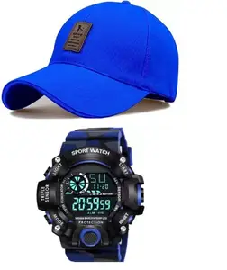 SELLORIA Brand - Digital Sports Watch, Multi-Functional Watch for Boys & Men with Cap and Watch, Combo Pack of 2 (Blue)