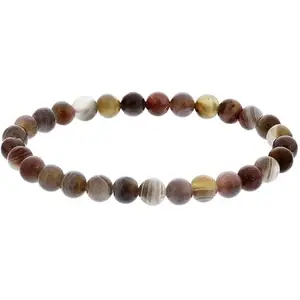 RRJEWELZ 6mm Natural Gemstone Botswana Agate Round shape Smooth cut beads 7 inch stretchable bracelet for women. | STBR_RR_W_02334