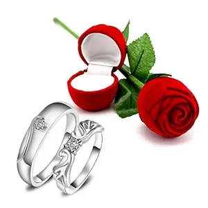 Peora Valentine's Day Gift Hamper of Couple Ring with Red Rose Gift Box for Men & Women(Silver)