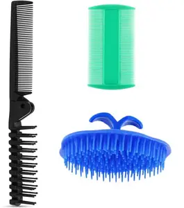 Nyamah Sales Hair Comb Set of 3 Lice Comb Hair Shampoo Brush with Pocket Hair Comb for Home and Salon Men and Women Multicolor