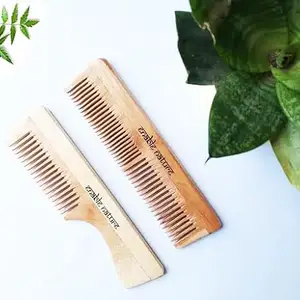 Pure Neem Wooden Comb For Women & Men Hair Growth - Helps In Prevention Of Hair Fall & Anti Dandruff (Pack of 2)