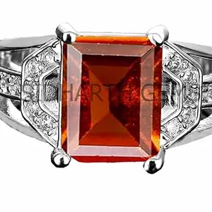 Jemskart Natural Gomed Stone Ashtadhatu Red Gemstone 9.25 Ratti Rashi Ratna Silver Plated Adjustable Ring for Men and Women