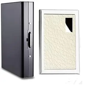 Stealodeal 6 Slot White Leather with 8 Slot Black RFID Blocking (Unisex) Card Holder (Combo of 2)