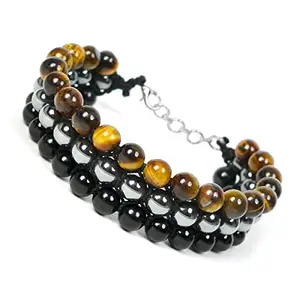 Reiki Crystal Products Triple Protection Black Onyx Macrame Nylon Cord Adjustable Wristband Triple line Stone Bracelet