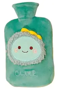 Toyshine 1000ml Cute Cartoon Design Hot Water Bottle with Cover for Kids Great Hand Warmer for Pain Relief Hot and Cold Therapy - Green