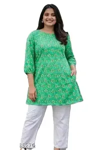 Women's Rayon Printed A-Line Kurti with 3/4 Sleeves, Floral and Geometric Patterns