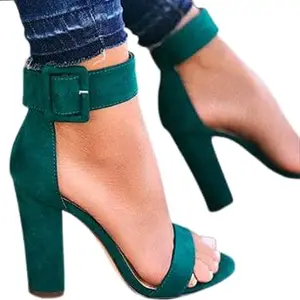FAIRY FASHION Malachiet - Dark Green Ankle Adjustable Strap Block Heels - Block Heels Sandals For Womens & Girls (numeric_2)