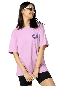 Oversize Cotton Stylish Drop Shoulder Women Print Design Multicolor Half Sleeve for Women & Girls [Purple]