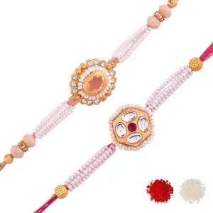 VOYLLA White Pearls And Colourful Gems Traditional Men's Rakhis|Pack Of 2 Rakhi|Rakhi For Brother|Rakhi Combo|