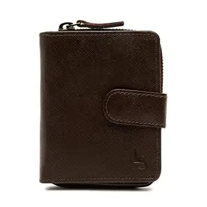 LOUIS STITCH Mens Chocolate Brown Italian Saffiano Leather Wallet RFID Blocking Card Holder Multiple Slots Handcrafted Premium Wallets for Men Boys Zip Closer