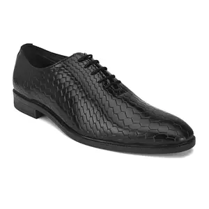 San Frissco Men's Formal Shoes Textured Lace Up Derbys Office Wear Footwear Soft Cushioned Footbed with TPR Sole Lightweight, Flexible, Durable and Stylish for Wedding and Parties - 10 (Black)