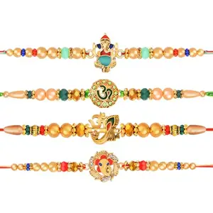 De Marquis Designer Rakhi Set Of 4 With Roli Chawal and Card for Rakshabandhan | Rakhee For Brother | Rakhee For Kids | Bhaiya Bhabhi Rakhi-set