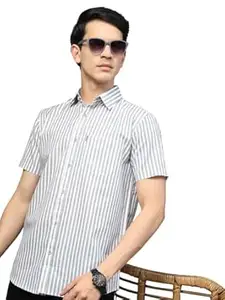 Majestic Man Men’s Pure Cotton Striped Half Sleeve Regular Fit Shirt