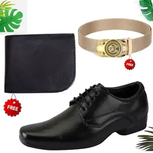 Vitoria Unique PU Formal/Party Shoes Combo with Free Wallet & Belt for Men & Boys | Stylish & Comfortable | Ideal for Office, Parties, Casual Outings(Multicolor)(Size: 6UK) 671_AXR-TC-1001