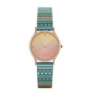 TEAL BY CHUMBAK Round Dial Analog Watch for Women|Ombre Aztec Collection| Printed Vegan Leather Strap|Gifts for Women/Girls/Ladies |Stylish Fashion Watch for Casual/Work - Teal