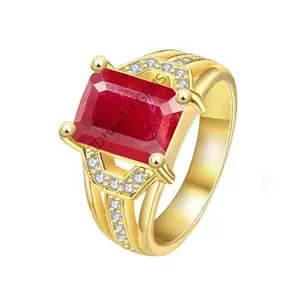 AKSHITA GEMS 6.00 Ratti Natural Certified Ruby/Manik Birthstone/Astrology/Rashi Ratan Adjustable Gold Plated Ring for Men & Women