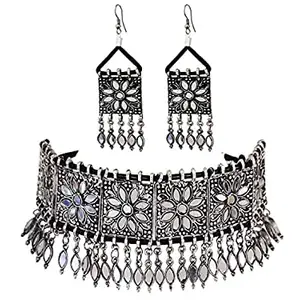 FASHMADE “Where Fashion is Made” FashMade Trendy Choker Necklace set silver golden red white For Women/Girls (Silver2)