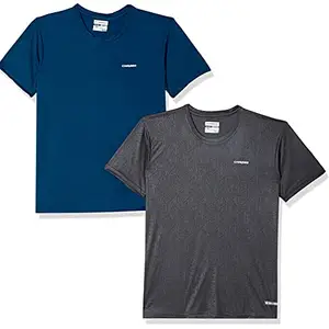 Charged Endure-003 Chameleon Spandex Knit Round Neck Sports T-Shirt Teal Size Xl And Charged Play-005 Interlock Knit Geomatric Emboss Round Neck Sports T-Shirt Dark-Grey Size Xl