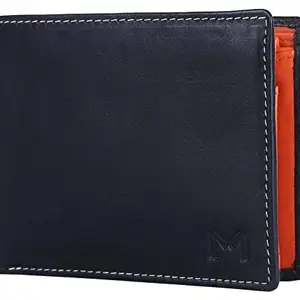 Massi Miliano Mens Genuine Leather Wallet RFID Blocking Bifold Slim Purse with Credit Card Holder Slots (MNR03, Black & Orange)