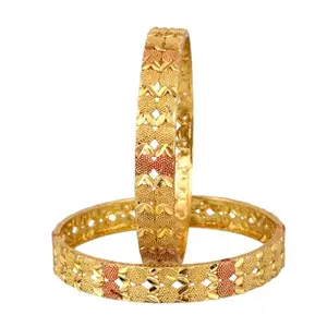 Lucky Jewellery 18k One Gram Gold Plated Meenakari Bangles for Women & Girls | Elegant Wedding & Regular Wear | Traditional Indian Designer Kada Bangle Bracelets Set - Pack of 2 (338-K1BG-2135-2-26)