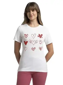 White Half Sleeve T-Shirt,Valentine T-Shirt,Women T-Shirt, T-Shirt for Women,Summer T-Shirt,Regular Wear T-Shirt, Oversized T-Shirt,Heart Print T-Shirt, Cotton Fabric T-Shirt,T-Shirt04 for Women.