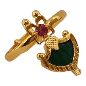 ESHIP Palakka Ring | Kerala Traditional 22k Gold Plated Adjustable Ring | Green Palakka Ring for Womens and Girls |