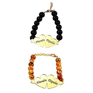 SOLOBOLO Personalised Bracelet, Customized Bracelet For Men's & Women's, Black And Orange Beads Bracelet, Couple Name Customized Bracelet, Bracelets Gift For Men And Women (COUPLE, 2)