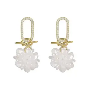 Regenwox Pearl Floral Earrings with Cubic Zirconia Studs, 2.5 cm Length