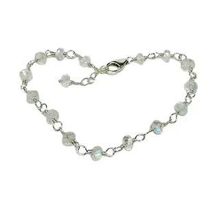 LKBEADS Silver Plated Bracelet with Grey Faceted Moonstone Beads – Round 3.5mm – 7 inch Adjustable – For Men & Women|LK_STACK_04681
