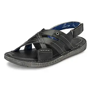 HITZ Men's Black Leather Open Toe Sandals with Slip On Closure - 10