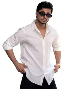 WIZOON Shirt for Men | Men’s Black Textured | Regular Fit | Textured Cotton Blend Casual | Full Sleeves | Spread Collar | Western Stylish