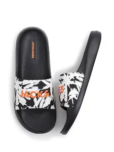 Jack & Jones Black Abstract Logo Print Pool Sliders