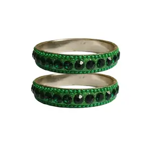Vidhya Kangan Green Stone Stud-Gold Platted Brass Bangle With Extra Large Size | Over Size | Plus size |For Woman and girlsChura Bangles Set for Wedding and Party sku-(ban14722)