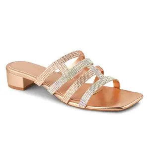 CLOG LONDON Women's Block Heel Sandals | Open-Toe Stylish Footwear for Party, Formal, and CLF2493-COPPER-39