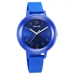 Sonata Splash Quartz Analog Blue Dial Plastic Strap Watch for Women-87049PP12W/NT87049PP12W