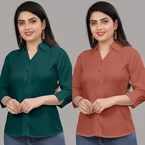 Formal Cotton Blend Shirt for Women with 3/4 Sleeve for Casual Wear Combo of 2