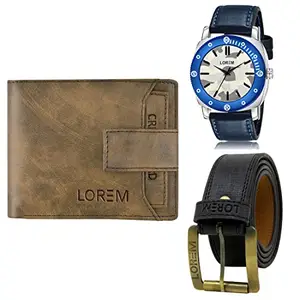 LOREM LOREM Mens Combo of Watch with Artificial Leather Wallet & Belt FZ-LR54-WL23-BL01