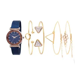 Daniel Klein Stainless Steel Blue Dial Analog Gift Set Watch With Bracelet For Women (Pack Of 5) - DKG001-1