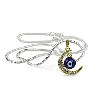 Reiki Crystal Products Evil Eye Pendant, Evil Eye Moon Shape Pendant/Locket with Metal Chain for Reiki Healing and Crystal Healing Gemstone Size 20 mm Approx