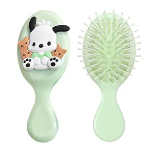 CoolShef Green Mini Comb for Kids - Soft Bristle Cushion Brush, Styling Tool for Girls, Boys, Women, Gentle Scalp Care, Tangle-Free Hair Brushes