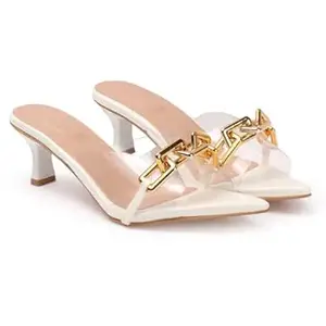 AUSTINE Women Stylish High Heels Sandals | Comfortable Block Heel Slip-On | Fashion Footwear for Women & Girls White