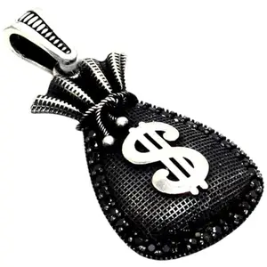 Rajasthan Gems Charm Pendant Designer 925 Sterling Silver Black Cubic Zirconia Stone 1.7" inches Men Women Unisex Handmade Gift k842