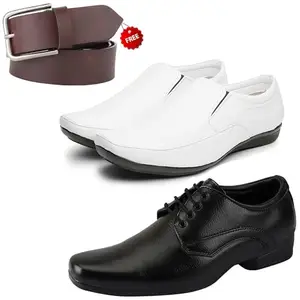 Graceful Formal Shoes/Party Shoes/ 2 Shoes Combo with Free Belt for Men and Boys (BAZAAR8991_VTR001-Blk-2007-Bdr) Multicolor