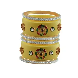 Vidhya Kangan Stone Stud Color Cream Acrylic Bangle | Over Size | Plus size |For Woman and girlsChura Bangles Set for Wedding and Party (sku-ban24969)